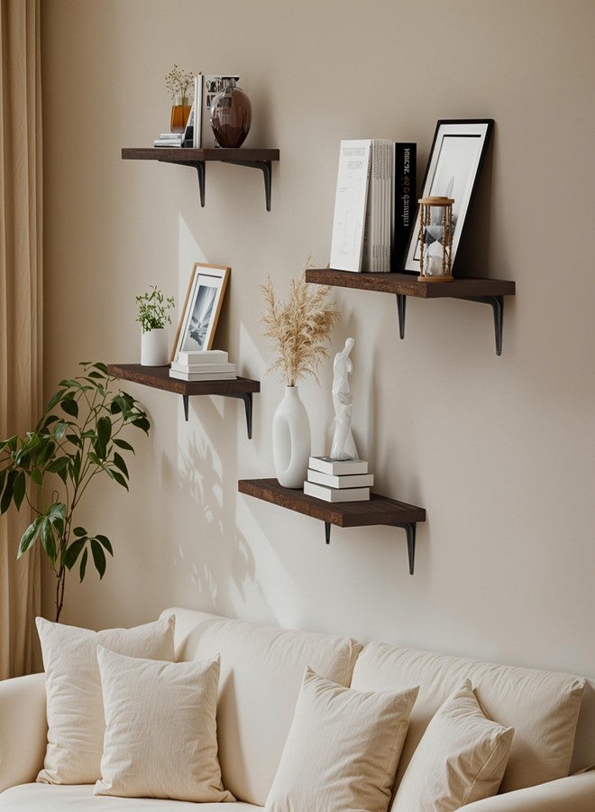 SKYSEN Floating Shelves for Wall Set of 6, 15.7in Wood Wall Shelf for Decor, Bathroom, Bedroom, Storage, Book,Kitchen, Living Room - Dark Brown(fs-40-d) - Image 2