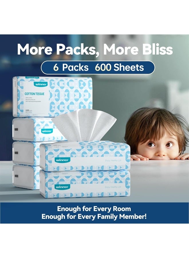 Winner Soft Face Towels - 100% USA Cotton Dry Wipes, 600 Count Unscented Cotton Tissues for Sensitive Skin, OEKO-TEX Certified Face Towelettes Disposable, Makeup Remover Facial Towels, 6 Pack - Image 5