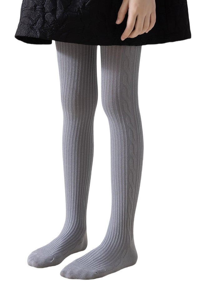 BINIDUCKLING Baby Cable Knit Tights 6-12 Months Light Grey - Image 1