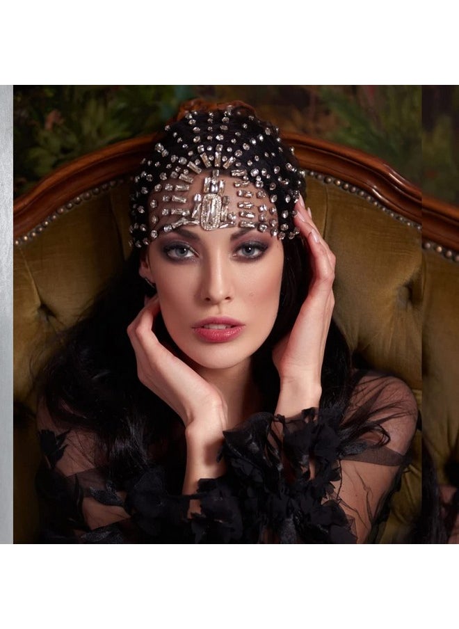 STONEFANS Tonefans 1920S Crystal Flapper Headpiece Cap For Women Bridal Rhinestone Mesh Headband Cleopatra Costume Hair Accessories (Silver)  - Image 1
