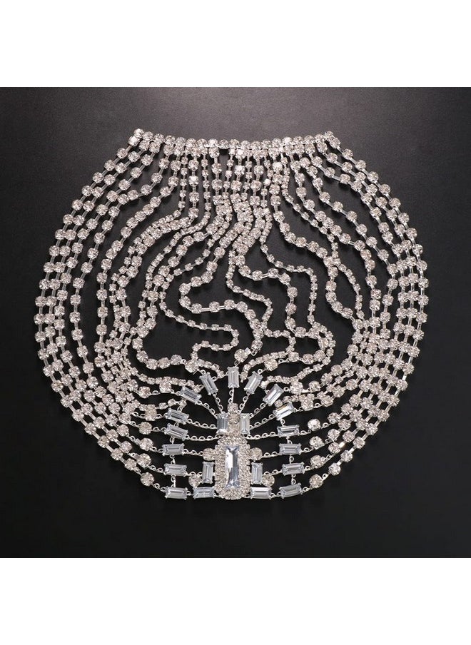 STONEFANS Tonefans 1920S Crystal Flapper Headpiece Cap For Women Bridal Rhinestone Mesh Headband Cleopatra Costume Hair Accessories (Silver)  - Image 4