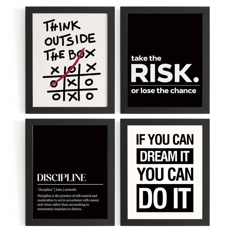 DSHFG Inspirational Office Motivational Wall Art Decor Prints Set of 4 Black Motivational Wall Decor Trendy Retro Posters for Office Home Decor 12x16 Unframed - Image 2