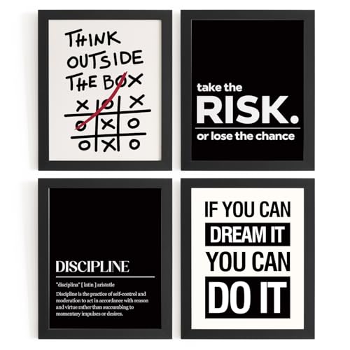 DSHFG Inspirational Office Motivational Wall Art Decor Prints Set of 4 Black Motivational Wall Decor Trendy Retro Posters for Office Home Decor 12x16 Unframed - Image 1
