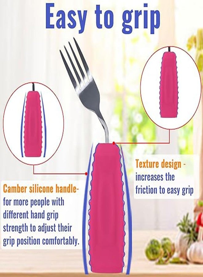 Ehucon Adaptive Utensils for Hand Tremors,Arthritis and Parkinsons -Weighted Silverware with Non-Slip Handle to Easy Grip,Eating Flatware for Elderly Use (Right Hand 1 pc Fork+1 pc Spoon=2 pcs,Pink) - Image 3