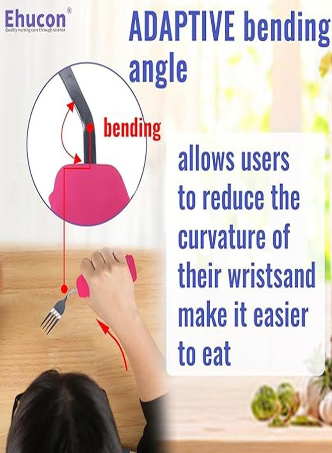 Ehucon Adaptive Utensils for Hand Tremors,Arthritis and Parkinsons -Weighted Silverware with Non-Slip Handle to Easy Grip,Eating Flatware for Elderly Use (Right Hand 1 pc Fork+1 pc Spoon=2 pcs,Pink) - Image 2