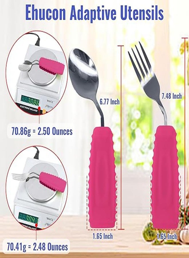 Ehucon Adaptive Utensils for Hand Tremors,Arthritis and Parkinsons -Weighted Silverware with Non-Slip Handle to Easy Grip,Eating Flatware for Elderly Use (Right Hand 1 pc Fork+1 pc Spoon=2 pcs,Pink) - Image 5