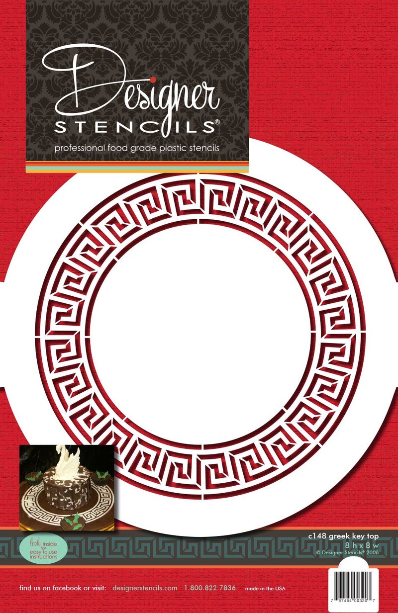Designer Stencils C148 Greek Key Circle Cake Stencil, Beige/semi-transparent - Image 3