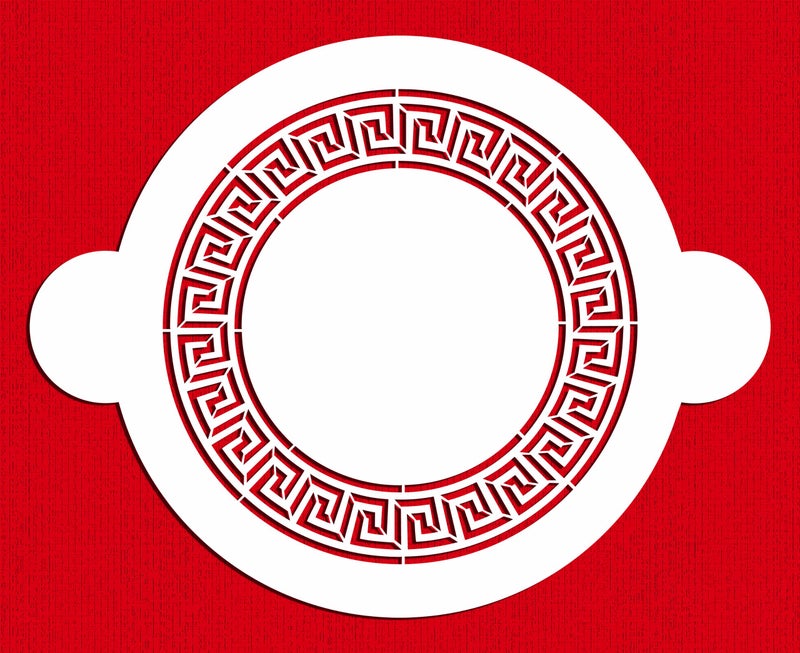 Designer Stencils C148 Greek Key Circle Cake Stencil, Beige/semi-transparent - Image 1