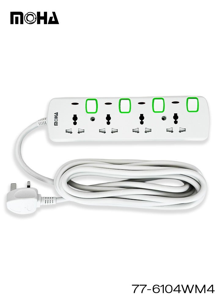 Moha 4-Way Universal Extension Socket 5m Cable – Individual Switches for Each Outlet, 13A 3250W BS Type G Plug, Child-Safe & Fire-Resistant Power Strip - Image 1