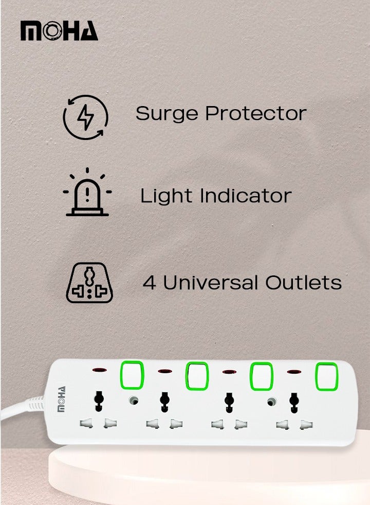 Moha 4-Way Universal Extension Socket 5m Cable – Individual Switches for Each Outlet, 13A 3250W BS Type G Plug, Child-Safe & Fire-Resistant Power Strip - Image 2
