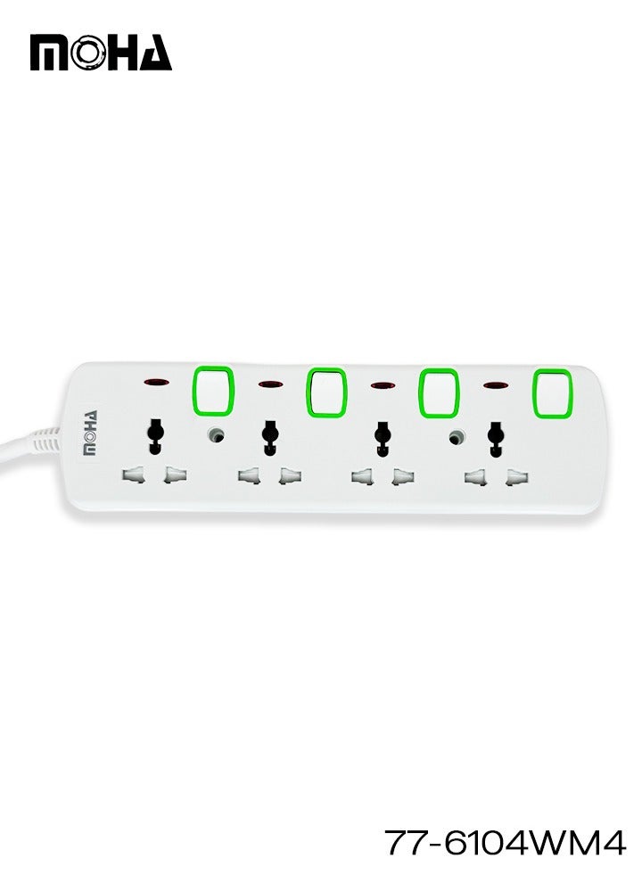 Moha 4-Way Universal Extension Socket 5m Cable – Individual Switches for Each Outlet, 13A 3250W BS Type G Plug, Child-Safe & Fire-Resistant Power Strip - Image 3