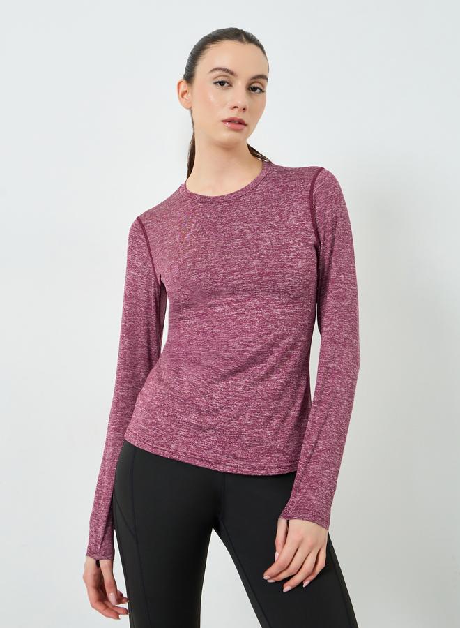 Styli Active Pink Melange Round Neck Top - Image 1