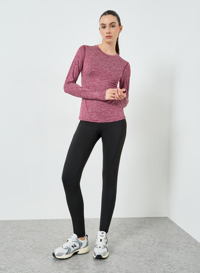 Styli Active Pink Melange Round Neck Top - Image 2
