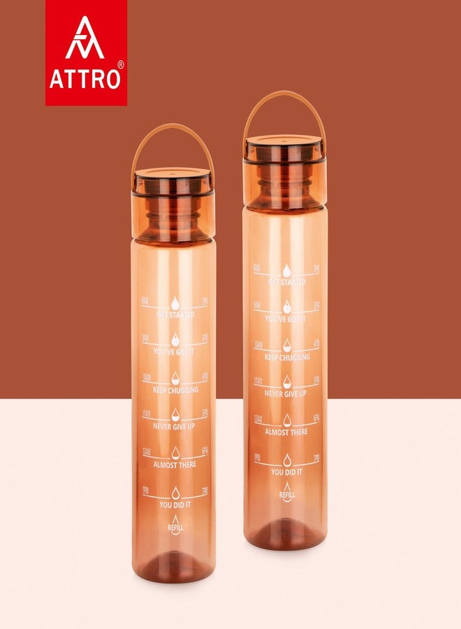 ATTRO Oxy Motivational 1000ml Water Bottle - Time Markers & Inspirational Slogans Mentioned Encourages More Water Intake, Easy-to-Carry Handle- Set of 2 Brown| Plastic - Image 5