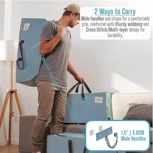 VENO 4 Pack Moving Bags w/Backpack Straps, Heavy Duty, Moving Boxes Alternative, Packing Supplies, Large Storage Totes for Dorm Room Essentials with Zipper for Clothes (Shiny Light Blue, 4 Pack) - Image 2