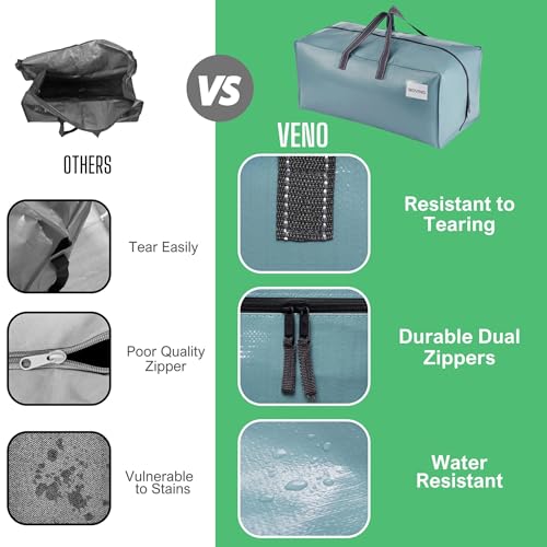 VENO 4 Pack Moving Bags w/Backpack Straps, Heavy Duty, Moving Boxes Alternative, Packing Supplies, Large Storage Totes for Dorm Room Essentials with Zipper for Clothes (Shiny Light Blue, 4 Pack) - Image 4