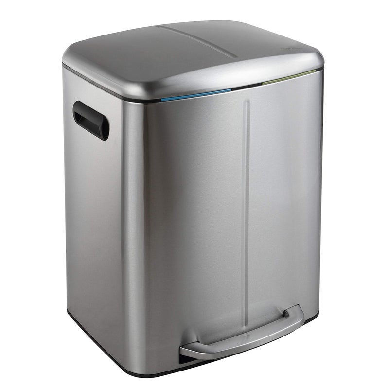 happimess HPM1005A Marco Rectangular 105Gallon Double Bucket Trash Can with SoftClose Lid Modern Minimalistic Fingerprint Proof for Home Kitchen Laundry Room Office Stainless Steel