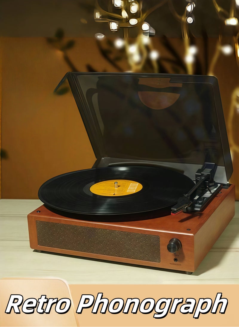 Retro Phonograph,Portable Gramophone Vinyl Record Player Vintage Turntable Phonograph,Vintage Gramophone with Speakers,Can Link Bluetooth and USB Stick,Stereo Sound Black Eu-Type  - Image 1