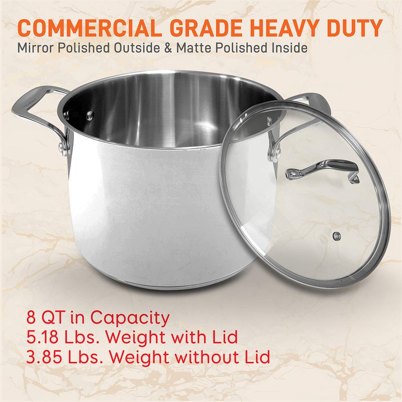 NutriChef 8-Quart Stainless Steel Stock Pot - 18/8 Food Grade Stainless Steel Heavy Duty Induction - Stock Pot, Stew Pot, Simmering Pot with See-Through Lid, Dishwasher Safe - NCSP8 - Image 3
