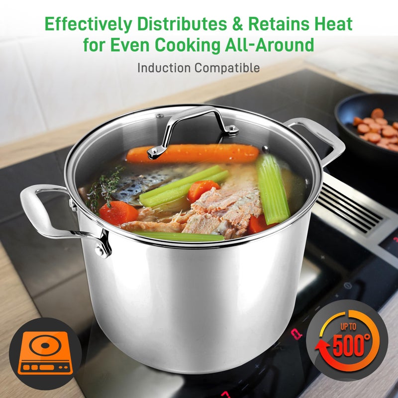 NutriChef 8-Quart Stainless Steel Stock Pot - 18/8 Food Grade Stainless Steel Heavy Duty Induction - Stock Pot, Stew Pot, Simmering Pot with See-Through Lid, Dishwasher Safe - NCSP8 - Image 4