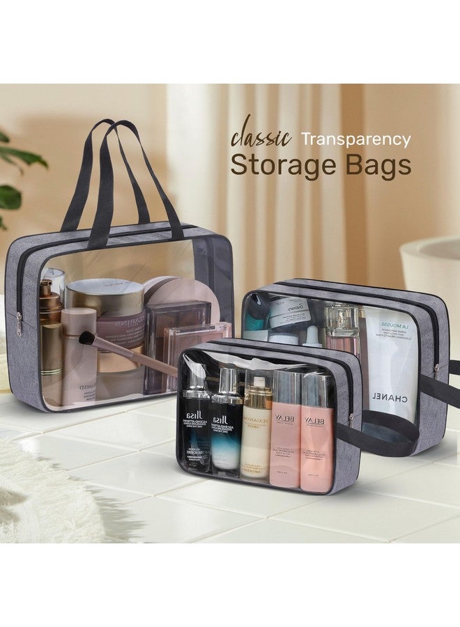 Cranique Pvc Set of 3 Multipurpose Transparent Toiletry Bag for Unisex, Travel Storage Bag, Travel Pouch for Makeup Cosmetic, Travel Organizer for Toiletries (QTSP1_3Q) (Grey) - Image 3