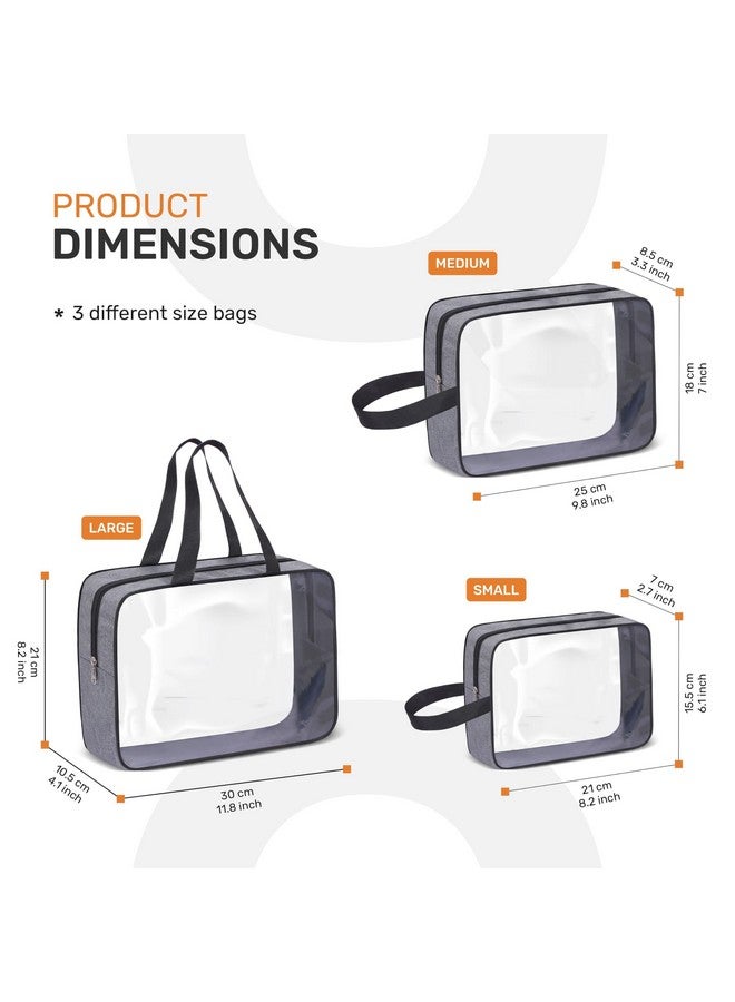 Cranique Pvc Set of 3 Multipurpose Transparent Toiletry Bag for Unisex, Travel Storage Bag, Travel Pouch for Makeup Cosmetic, Travel Organizer for Toiletries (QTSP1_3Q) (Grey) - Image 2