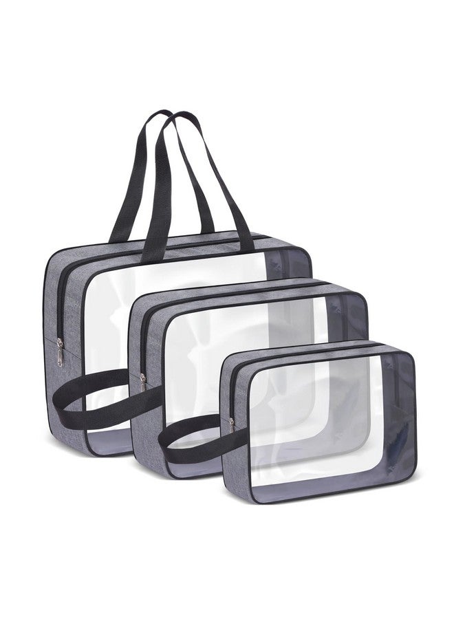 Cranique Pvc Set of 3 Multipurpose Transparent Toiletry Bag for Unisex, Travel Storage Bag, Travel Pouch for Makeup Cosmetic, Travel Organizer for Toiletries (QTSP1_3Q) (Grey) - Image 1