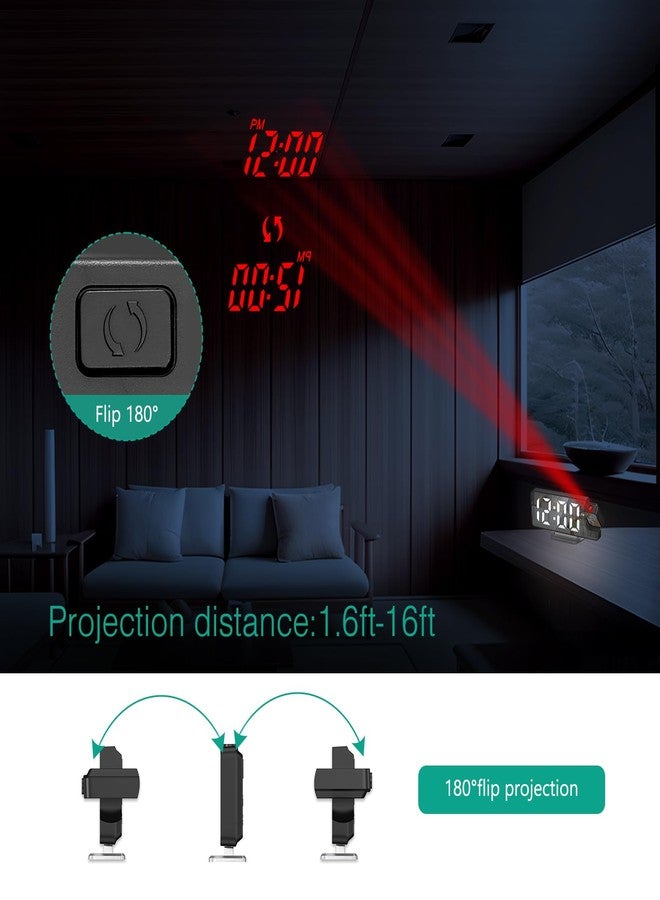 ORIA Projection Alarm Clock, 7.9'' Digital Alarm Clock with 180° Rotatable Projector, LED Alarm Clock with Temperature, 4-Level Dimmer, 12/24H, Snooze, for Home, Bedroom Ceiling, Living Room - Image 3