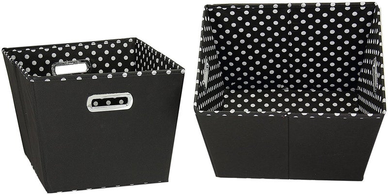 Household Essentials 19KDBLK1 Medium Tapered Decorative Storage Bins  2 Pack Set Cubby Baskets  Black and White MiniDots