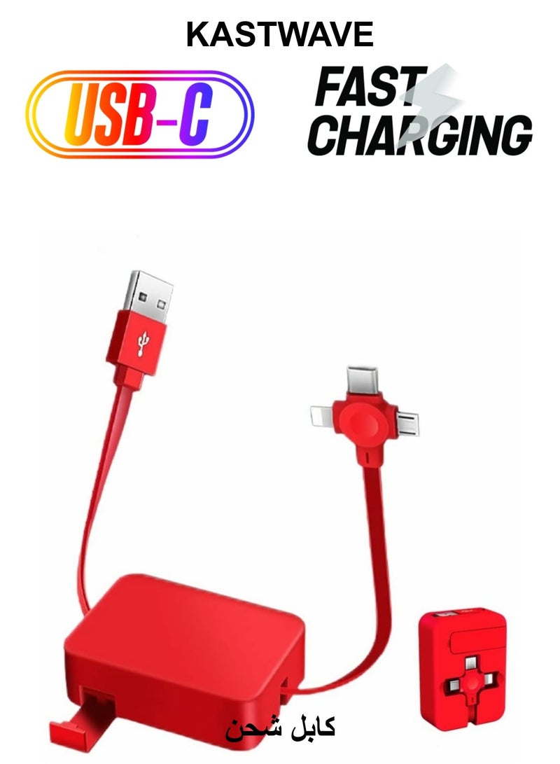 KASTWAVE 3 in 1 Multi USB Fast Charging Cable Adapter with USB C/Micro USB/Compatible with iPhone Port - Image 1