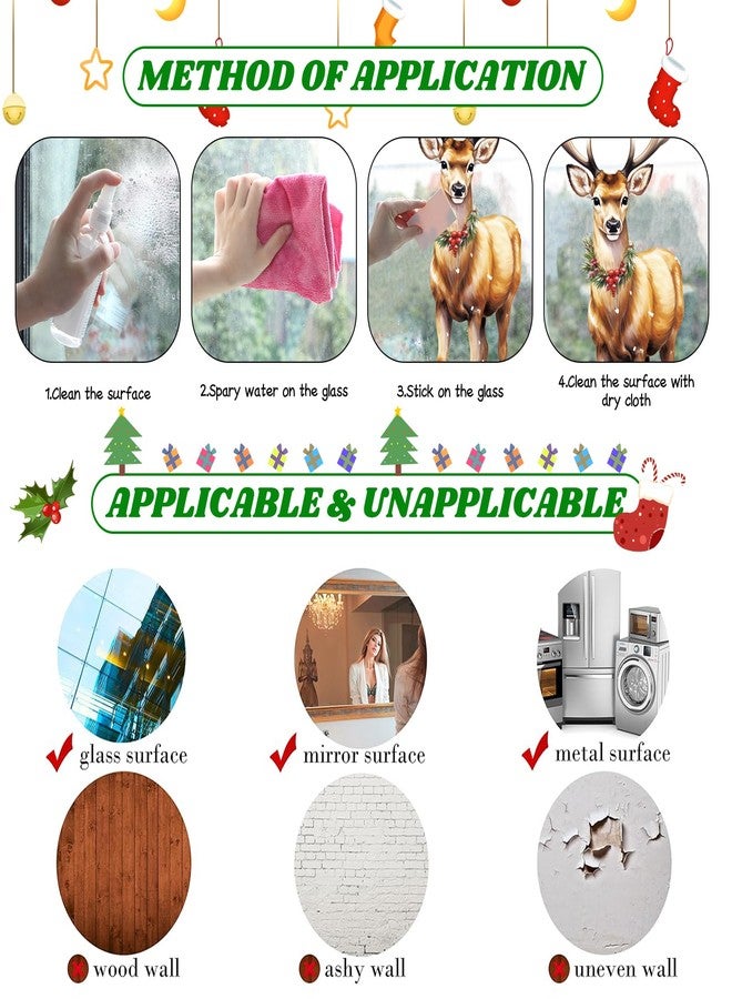 دياسي ملصقات نوافذ كبيرة لعيد الميلاد من DIYASY، ملصقات نوافذ عيد الميلاد، غزال الرنة، شجرة عيد الميلاد، ندفة الثلج، ملصقات منزلية كبيرة جدًا لتزيين غرف عيد الميلاد الداخلية والخارجية والزجاجية - Image 4