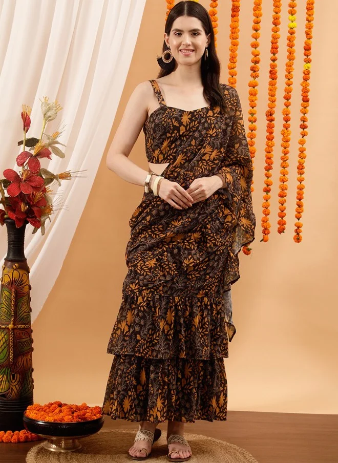 Indo Street Floral Printed Ready To Wear Saree For Women
