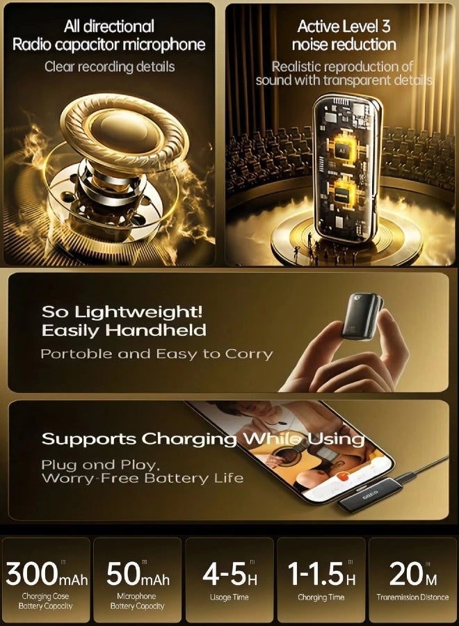 ريماكس ميكروفون لاسلكي صغير الحجم، ميكروفون USB-C، سهل الاستخدام، مزود بخاصية إلغاء الضوضاء، مع حجرة بطارية، إمكانية الشحن أثناء الاستخدام، متوافق مع أجهزة iPhone/iPad/Android/أجهزة الكمبيوتر المحمولة، مناسب لتسجيل الفيديو/البث المباشر/المقابلات/TikTok/YouTube (ميكروفون واحد) - Image 4