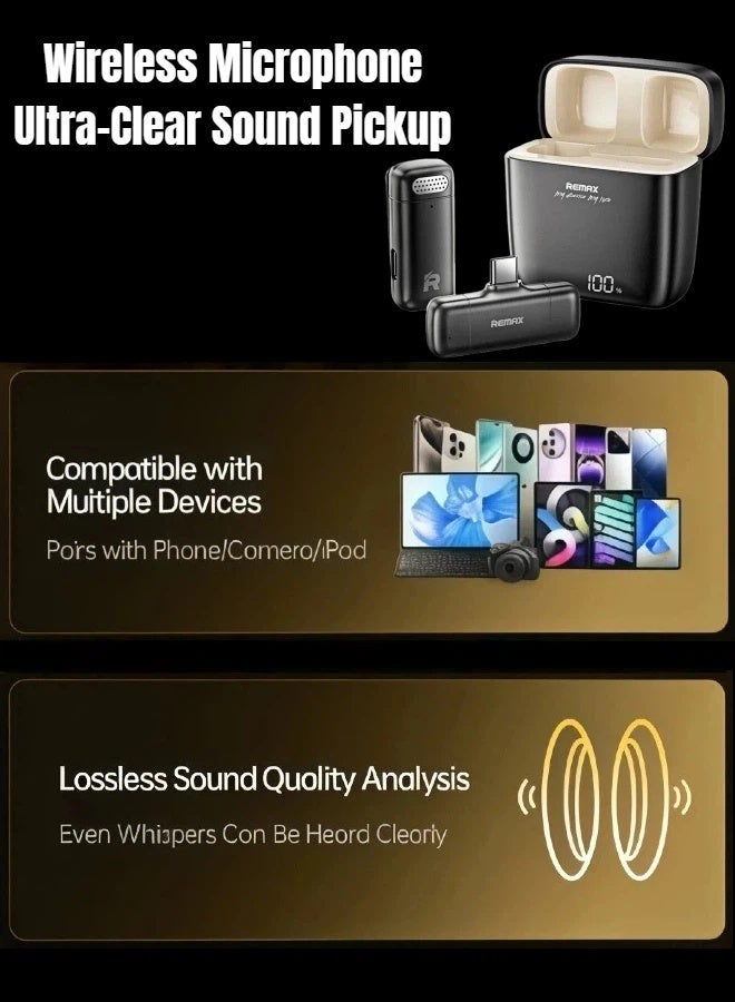 ريماكس ميكروفون لاسلكي صغير الحجم، ميكروفون USB-C، سهل الاستخدام، مزود بخاصية إلغاء الضوضاء، مع حجرة بطارية، إمكانية الشحن أثناء الاستخدام، متوافق مع أجهزة iPhone/iPad/Android/أجهزة الكمبيوتر المحمولة، مناسب لتسجيل الفيديو/البث المباشر/المقابلات/TikTok/YouTube (ميكروفون واحد) - Image 3