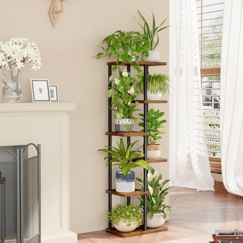 Bamworld Tall Plant Stand Indoor 6 Tier Metal Plant Shelf Brown Plant Holder Large Plant Rack for Mutiple Plants Pots for Patio Garden Corner Balcony Living Room - Image 1