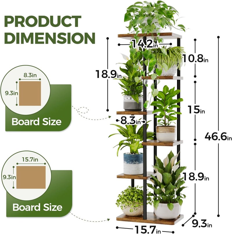 Bamworld Tall Plant Stand Indoor 6 Tier Metal Plant Shelf Brown Plant Holder Large Plant Rack for Mutiple Plants Pots for Patio Garden Corner Balcony Living Room - Image 5