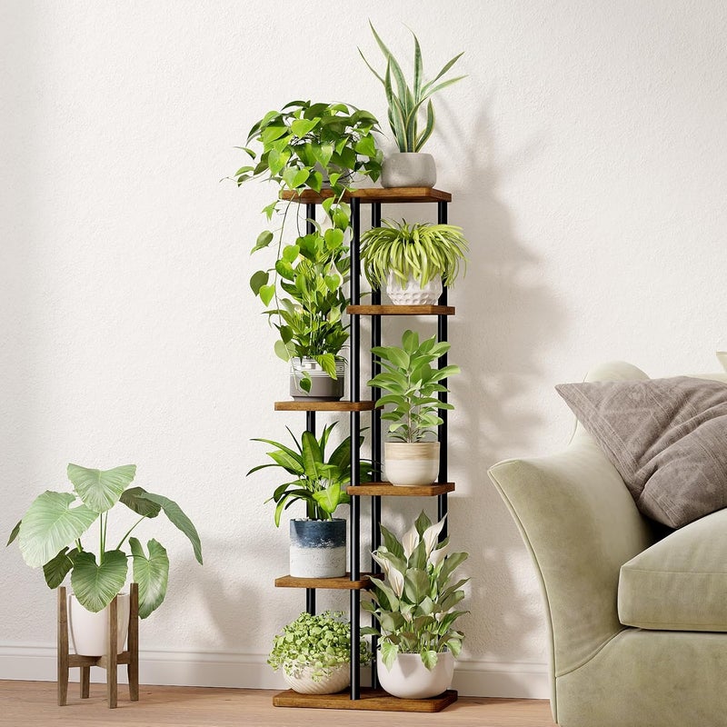 Bamworld Tall Plant Stand Indoor 6 Tier Metal Plant Shelf Brown Plant Holder Large Plant Rack for Mutiple Plants Pots for Patio Garden Corner Balcony Living Room - Image 3
