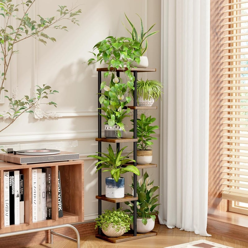 Bamworld Tall Plant Stand Indoor 6 Tier Metal Plant Shelf Brown Plant Holder Large Plant Rack for Mutiple Plants Pots for Patio Garden Corner Balcony Living Room - Image 2