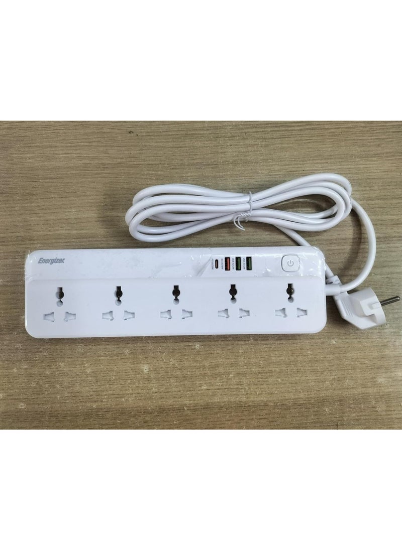 Energizer - Energizer Max Power Strip 10A with Smart overload protection surge 5Output and 3 ports QC18w USB A And PD20w/2500w model epb2501eu - Image 1