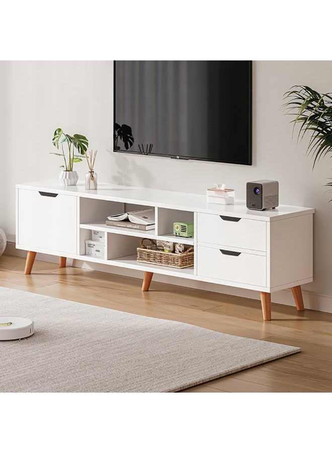 Generic Modern TV Cabinet, Wooden TV Entertainment Media Center Console Table with Drawers and Doors and Open Storage Shelf, Multifunctional TV Stand/Unit for Living Room, Bedroom, DQ143 (White)  - Image 1