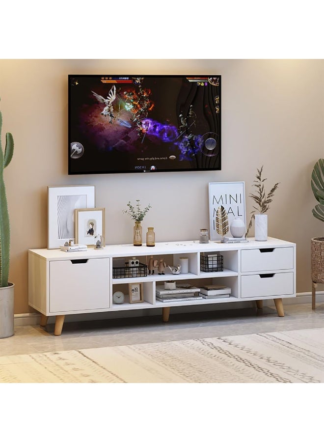 Generic Modern TV Cabinet, Wooden TV Entertainment Media Center Console Table with Drawers and Doors and Open Storage Shelf, Multifunctional TV Stand/Unit for Living Room, Bedroom, DQ143 (White)  - Image 3