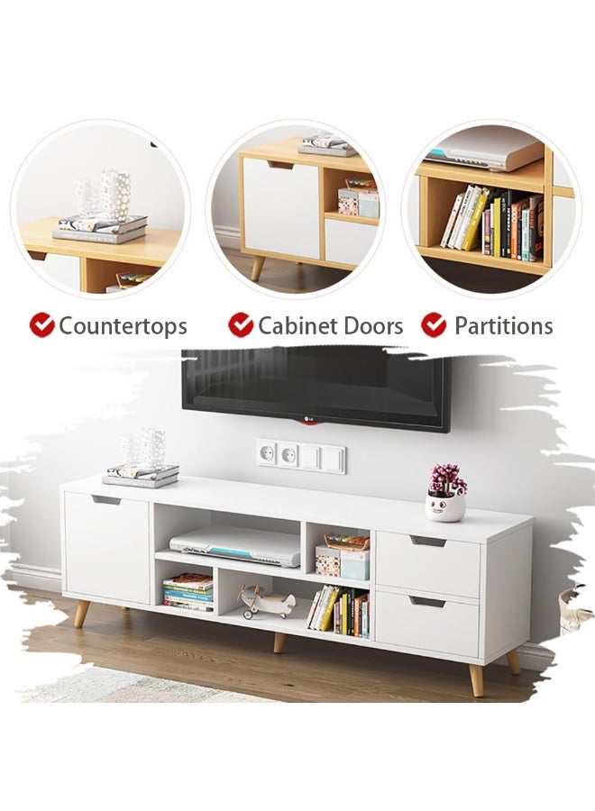 Generic Modern TV Cabinet, Wooden TV Entertainment Media Center Console Table with Drawers and Doors and Open Storage Shelf, Multifunctional TV Stand/Unit for Living Room, Bedroom, DQ143 (White)  - Image 4