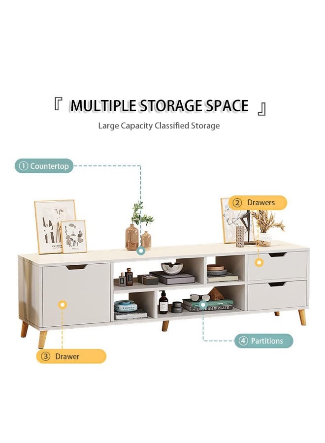 Generic Modern TV Cabinet, Wooden TV Entertainment Media Center Console Table with Drawers and Doors and Open Storage Shelf, Multifunctional TV Stand/Unit for Living Room, Bedroom, DQ143 (White)  - Image 5