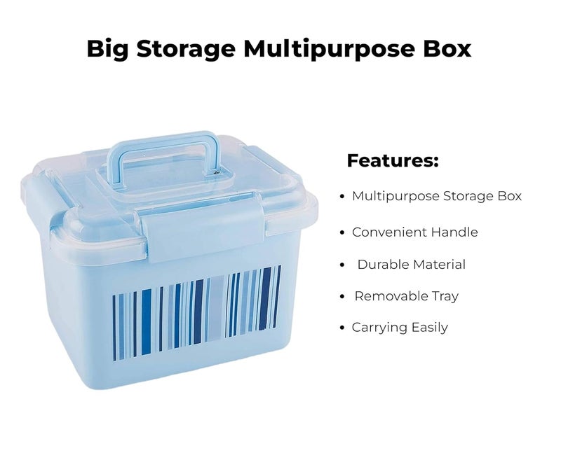 aakar aaKaR Big Storage Medical First Aid Box Multi Purpose Box Multi Utility Storage Medicine Dispenser with Handle Blue 25x20x18 Cm Rectangular Plastic  - Image 4