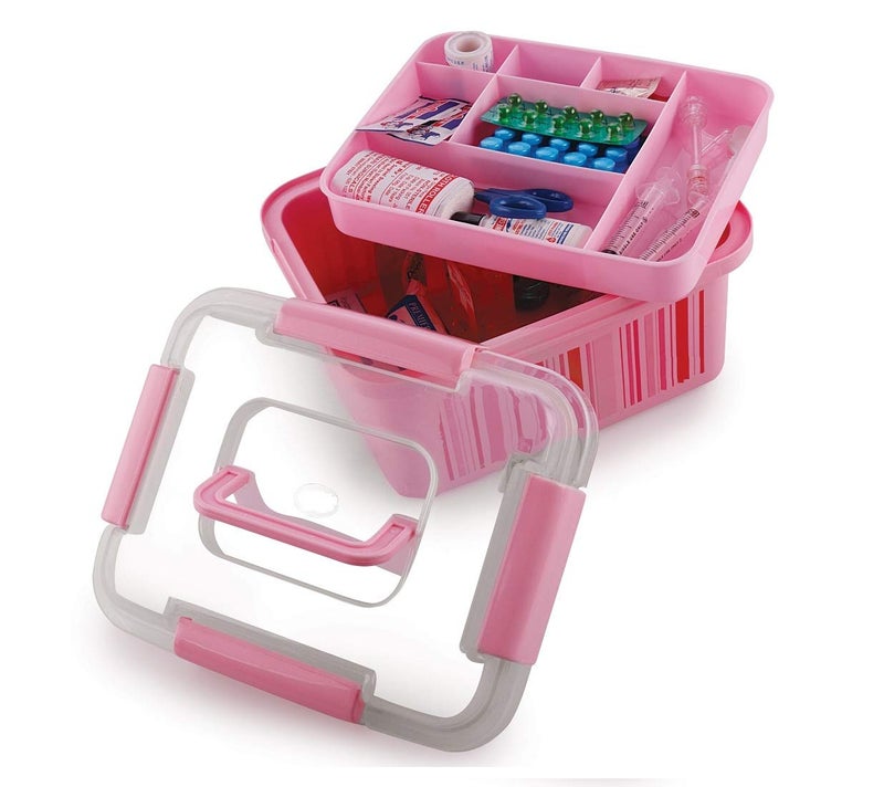 aakar aaKaR Big Storage Medical First Aid Box Multi Purpose Box Multi Utility Storage Medicine Dispenser with Handle Blue 25x20x18 Cm Rectangular Plastic  - Image 3