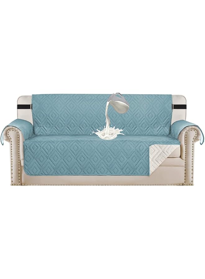 The Bros غطاء أريكة مبطن قابل للعكس واقي أريكة 1،2،3 مقاعد غطاء كرسي بذراع مع أحزمة مرنة قابلة للتعديل (أزرق فاتح، 4 مقاعد) - Image 1