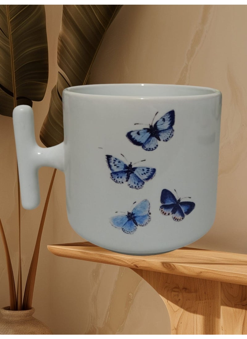 Game Fruy Blue Lucky Butterflies Double Sided Printed T Mug (White T)  - Image 1