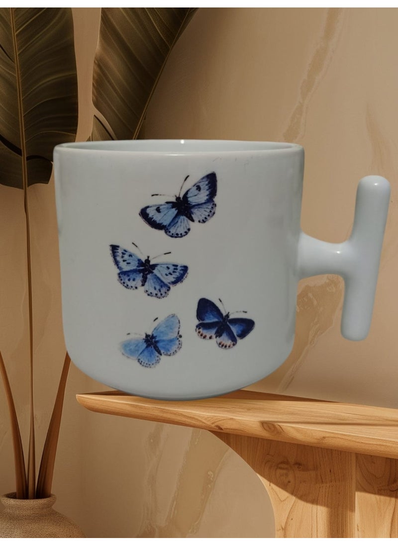 Game Fruy Blue Lucky Butterflies Double Sided Printed T Mug (White T)  - Image 2