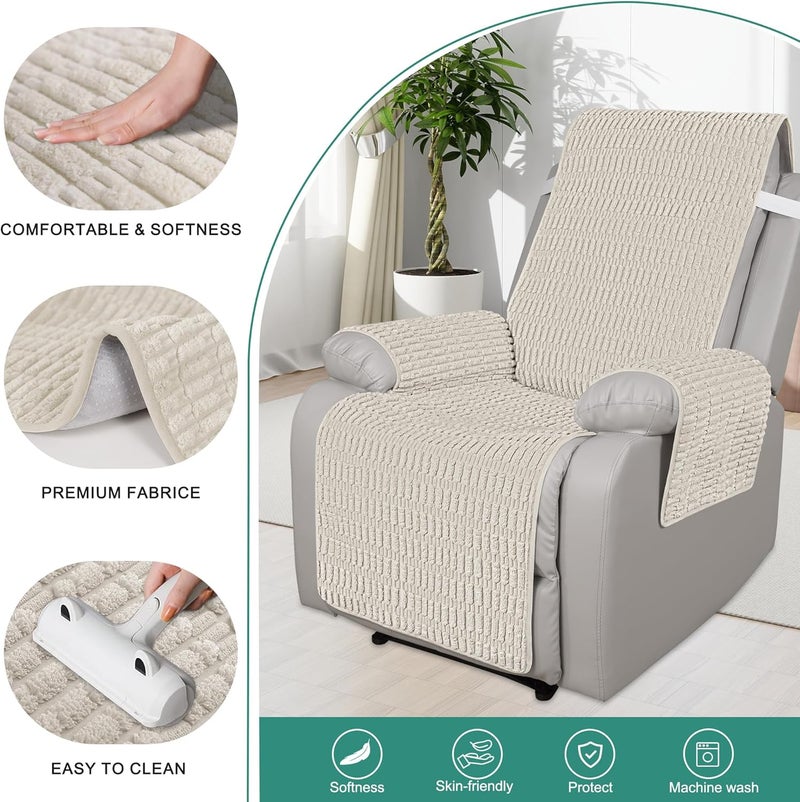 Foxdecor Recliner Chair Covers, Recliner Cover Non-Slip Chair Covers, Washable Recliner Couch Cover Furniture Protector, Cover for Recliner Chair with Elastic Straps. (Cream, 30" W) - Image 2