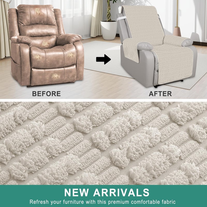 Foxdecor Recliner Chair Covers, Recliner Cover Non-Slip Chair Covers, Washable Recliner Couch Cover Furniture Protector, Cover for Recliner Chair with Elastic Straps. (Cream, 30" W) - Image 4